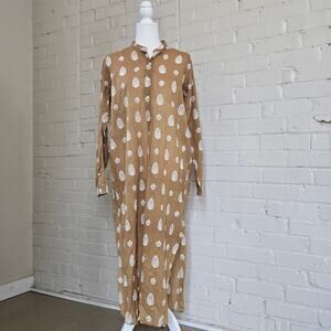 Moismont Paris 100% Cotton Block Print Maxi Tunic Dress Mustard T2 M/L Lagenlook